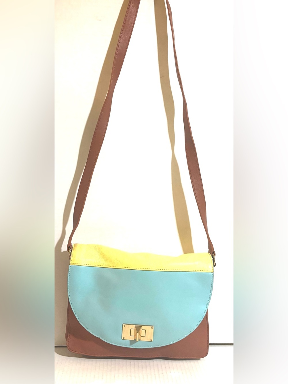 Talbots Two-Tone Crossbody Bag in Yellow, Light Blue & Brown